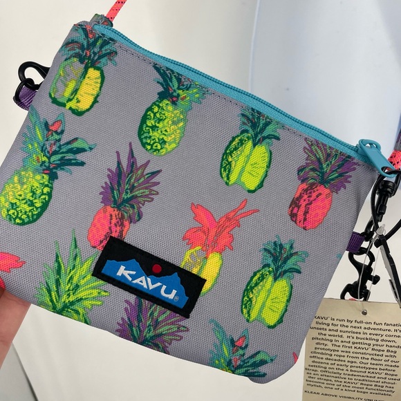 Kavu Handbags - NEW Kavu Renrose Pineapple Pop Purse Crossbody Neon Blue Pink 80s Colorful Fun
